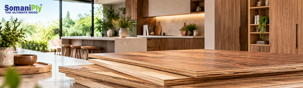 SomaniPly plywood boards with modern kitchen interior